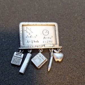 Silver School Chalkboard Charm Pin with Math Dangles
